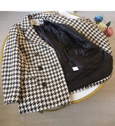 W1048 Women's Thick Plaids Tweed Woolen Winter Coat 2021