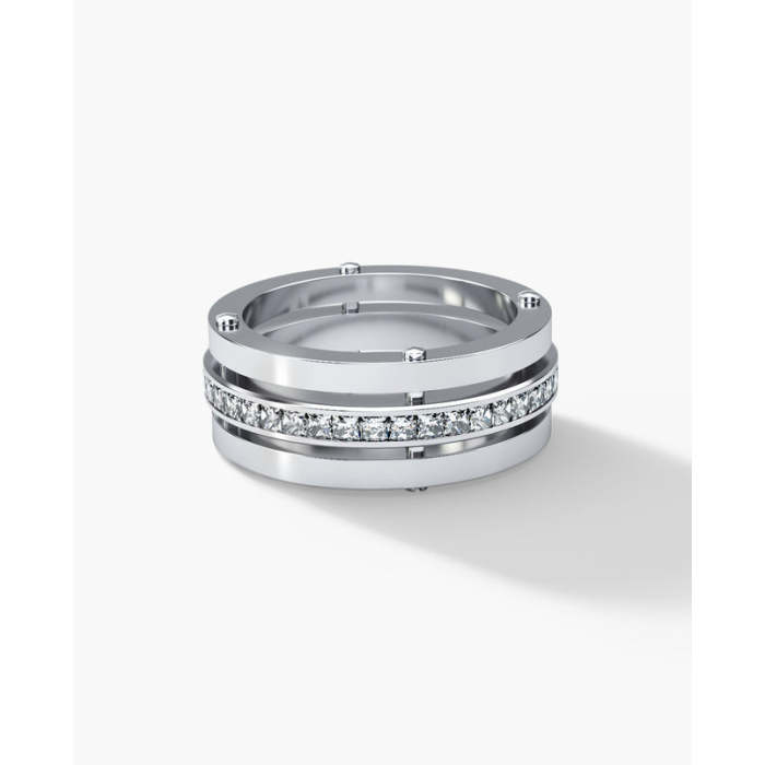 Puting gintong mataas na polish brilyante na gilid ng kasal band