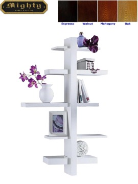 Wooden White 5 Tier Asymmetry Modern Wall Mount Shelf