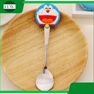 Custom Logo cartoon silicone stainless steel ice cream tea baby spoon dining set Gifts