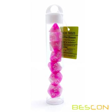 Bescon Mini Gemini Two Tone polyedrischen RPG Würfel Set 10MM, kleine Mini RPG Rollenspiel Würfel Set D4-D20 in Tube, Pink Blossom