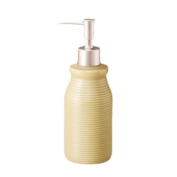 Set of 4 Ceramic Bathroom Accessories: Lotion & Soap Dispenser, Toothbrush Holder, Tumbler, and Soap Dish in Khaki for Dresser or Countertop