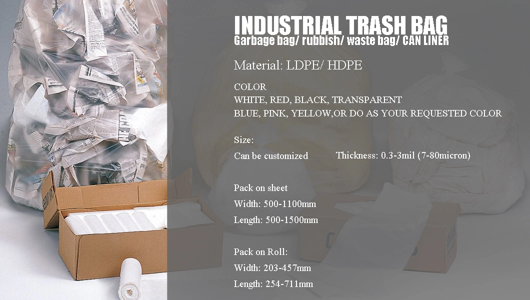 HDPE White or Black Bin Liner Plastic Bag for Industrial