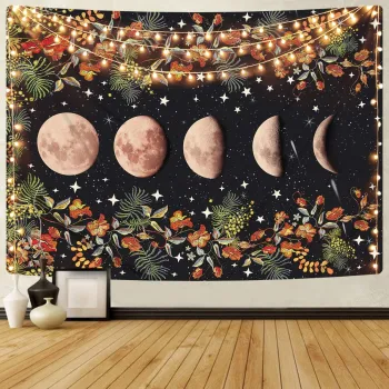Custom Printed Sun with Star Moon Phase Wall Tapestry: A Stylish Addition to Your Bedroom or Living Room Décor