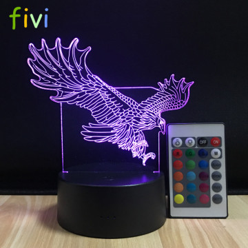3D Eagle USB Night Light with Remote Control, 16 Colors, Battery Operated Desk Lamp