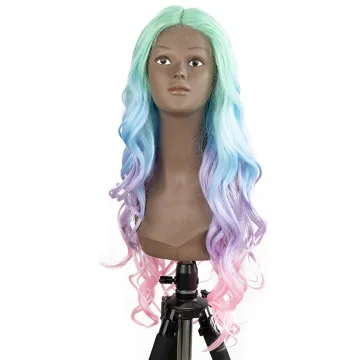 Four color gradient Long Wavy Ombre deep Wave Wigs Middle Part High Temperature Lace Front Wig Synthetic hair wigs For Women