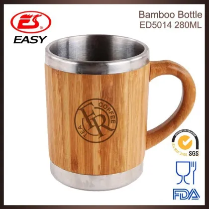 Hot Selling Bamboo Vacuum Insulated Stainless Steel Thermos Cup With engraved logo