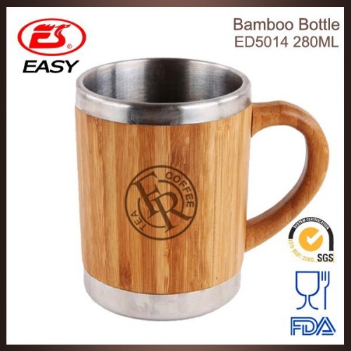 ED5014 Custom healthy skidproof 18/8 stainless steel bamboo coffee mug with handle