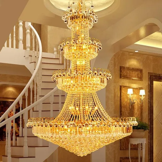 Modern Golden Large Crystal Chandelier LED Pendant Lights for Hotel Foyer Lighting