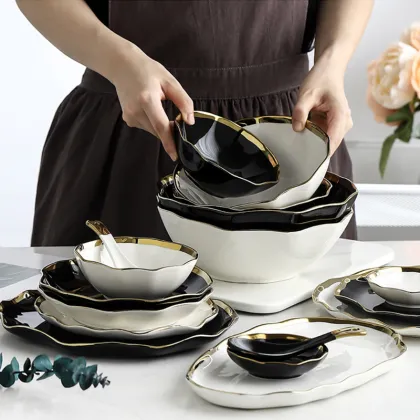 Wholesale Luxury Nordic Style Black White Ceramic Tableware