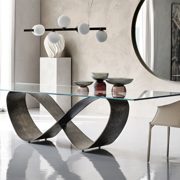 Modern Glass Dining Table with Stainless Steel Base - 6 Seater for Office and Dining Room