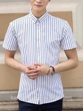 Stock Mens Slim Fit Short Sleeve Stripes Shirts
