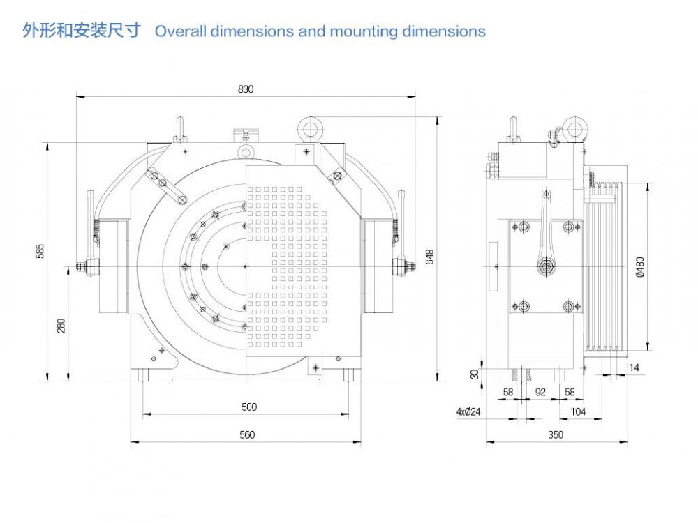 Gearless Elevator Traction Machine With Block Brake , MINI-4, 2:1 Ratio