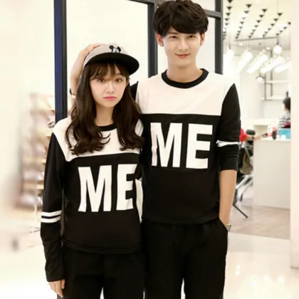 Autumn new Korean version of stitching letters printed long-sleeved lovers lovers suit student class service