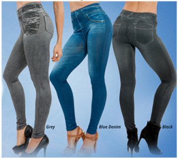 Female Skinny Print Faux Denim Real Pockets Jeggings 9124