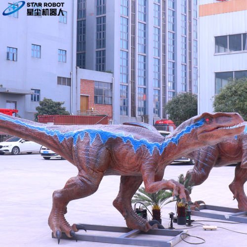Animatronik Biru Velociraptor Realistis Panjang 3m