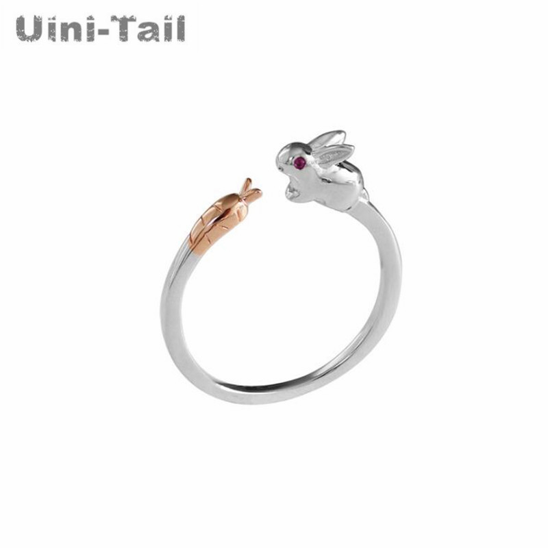 Uini-Tail 2019 new listing 925 sterling silver simple cute bunny carrot ring fashion creative small fresh sweet open ring ED495