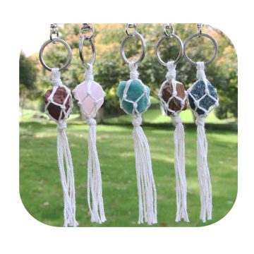 Natural Crystal Healing Stones Wholesale: Hand-Woven Crystal Keychains for Decoration