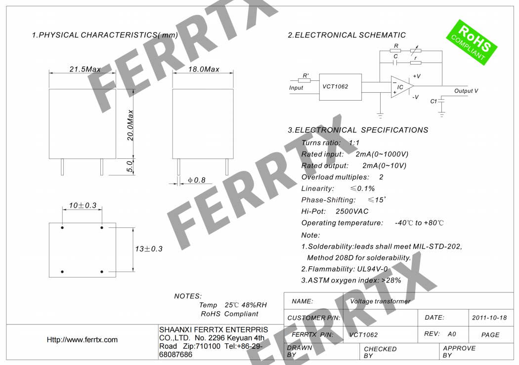 PCB Mount Potential Voltage Transformers