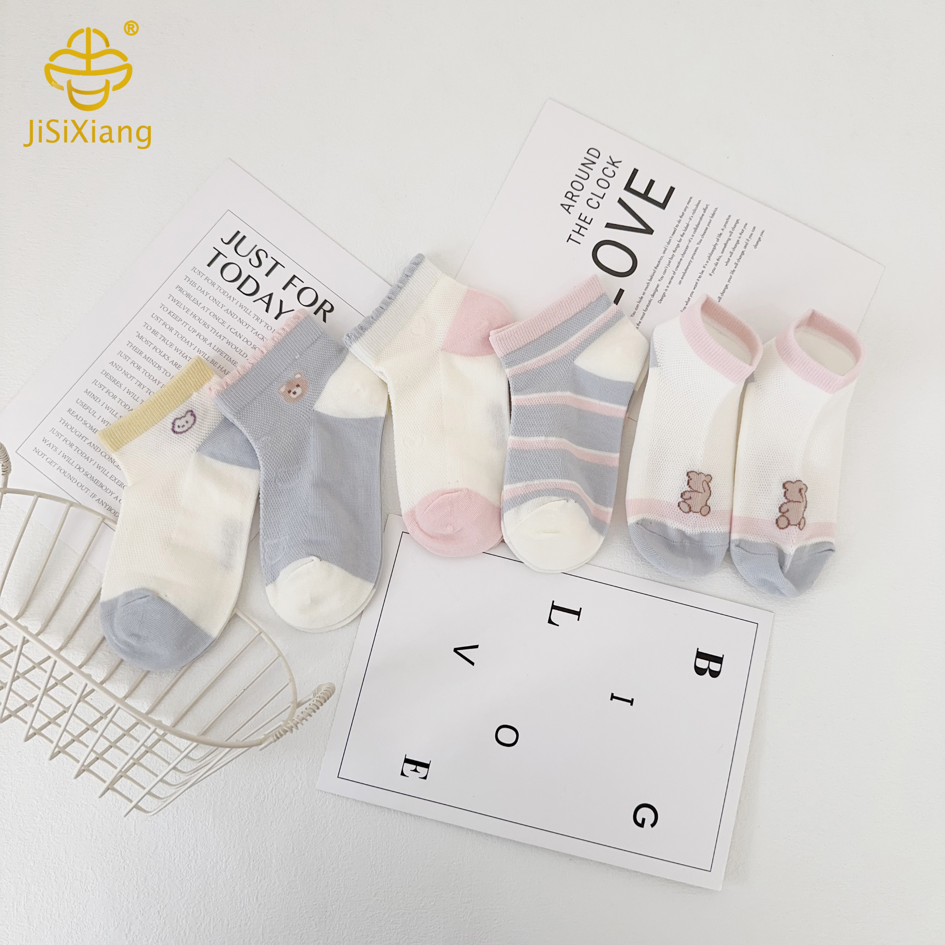 Cartoon Bear Short Socks Mesh Breathable Girls' Shallow Ship Sock