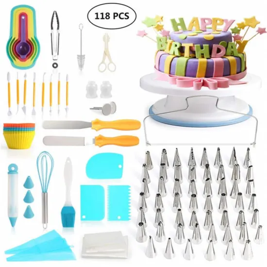 Cake Decorating Tools Kit: Turntable, Pastry Nozzles, Confectionery Bags, Icing Piping Tips