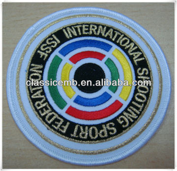 merrowed border with plastic embroidery patch