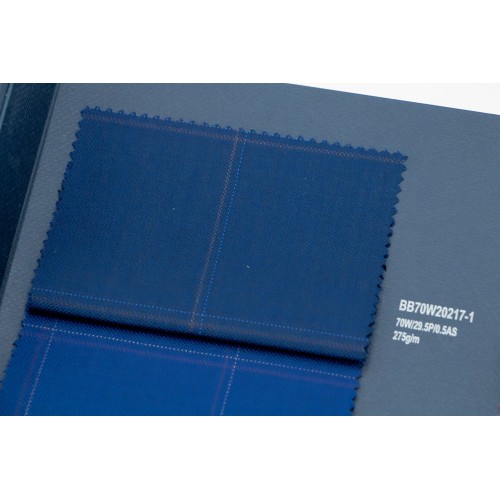 Royal Blue Windowpane Machine Washable Wool Fabric