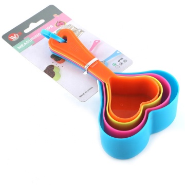4PCS Heart Shape Colored Plastic Measuring Spoons Set for Cooking and Baking
