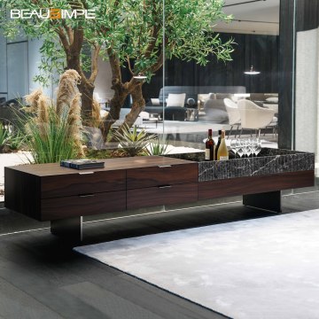Minimalist Superblocks TV Stand with Marble and Wood