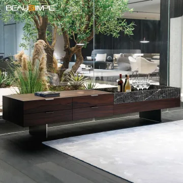 Minimalist Superblocks TV Stand with Marble and Wood