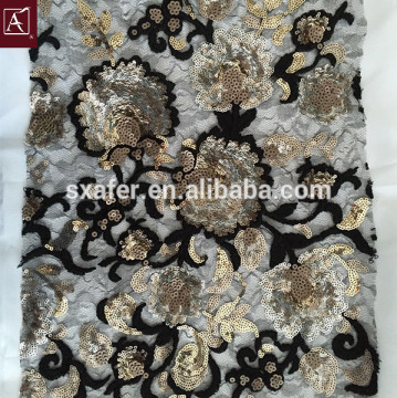 2016 fashion gold sequins embroidery fabric for evening dress