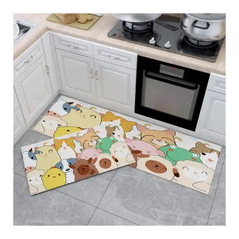 Cute Cartoon PVC Leather Kitchen Mat - Wash-Free, Oil-Proof, and Easy Wipe