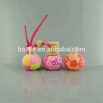 empty round fancy fimo polymer clay 5ml car perfume bottle with wooden cap