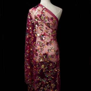 Wholesale African Sequin Lace Fabric: Fancy Glitter Flower Embroidery on Polyester