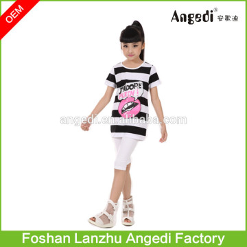 latest girls summer sets knit stripes top and woven plain pants