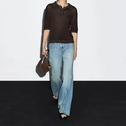 Women's knitted short sleeved polo shirt