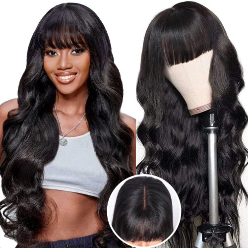 Body Wave Wig with Bangs 2x4 Lace