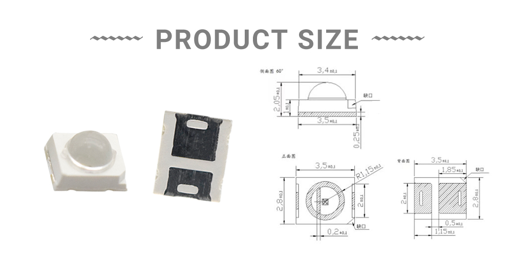 Size of 2835FIRC74L14I60A60 2835FIRC74L14I60A60 740nm Far Red IR LED SMD 60-Degree 60mA