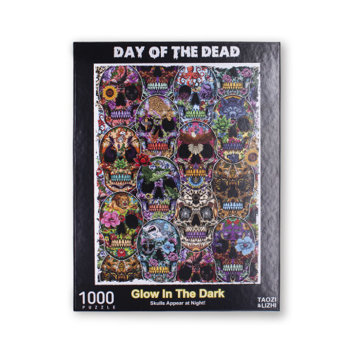 Day of The Dead Sugar Skulls Glow In The Dark Fluorescent Jigsaw Puzzle Halloween 1000 Pieces For Adults