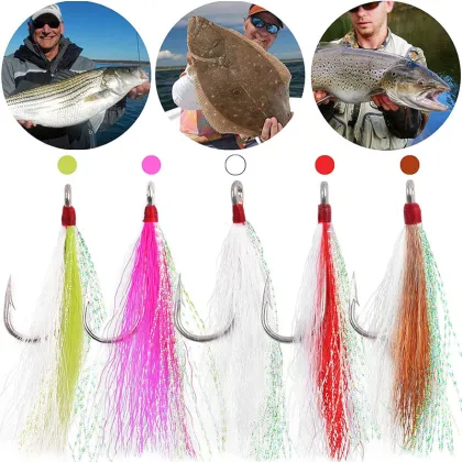 Saltwater Bucktail Hooks for Striped Bass and Flounder Fishing Lures