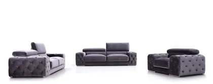 Velvet Chesterfield Sofa with Adjustable Headrest