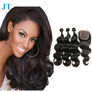 Cheap Human Hair Weave Virgin Brazilian Hair Bundles With Lace Closure