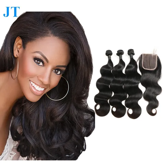 Cheap Human Hair Weave Virgin Brazilian Hair Bundles With Lace Closure