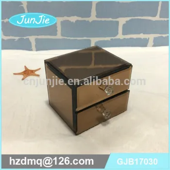 tea color 2 drawers glass jewellry box