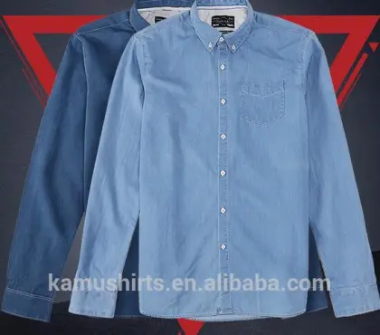 Wholesale Denim shirt for mens shirt factory Cotton washed BLUE mens denim shirts