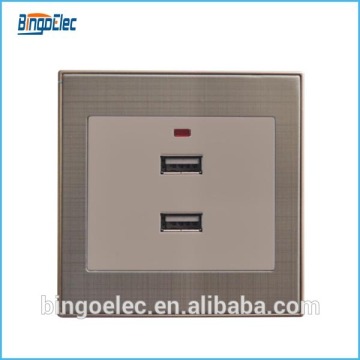 Golden color stainless steel eu type light socket with double usb port