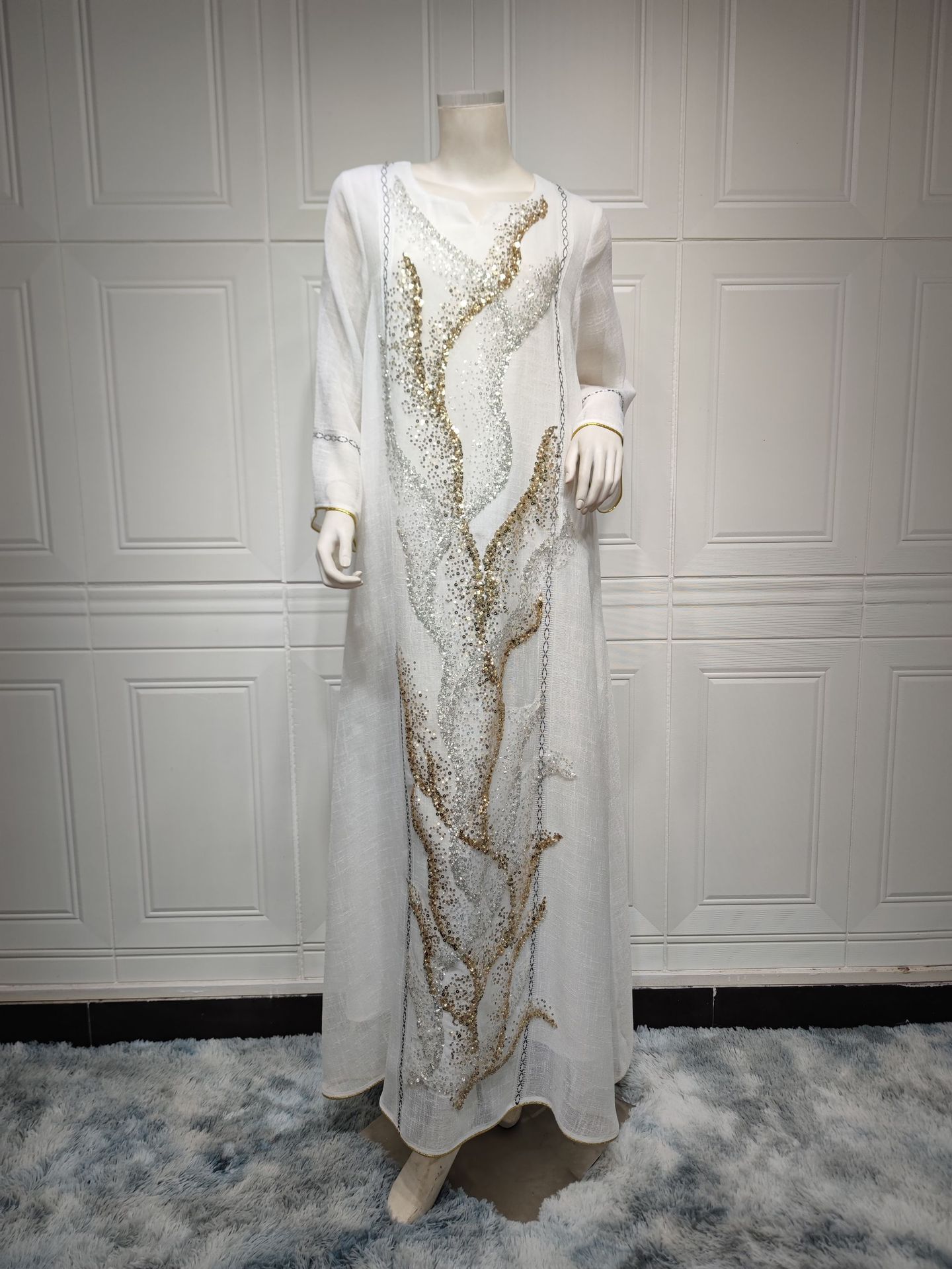 Luxury Mesh Embroidered Abaya Dress for Women