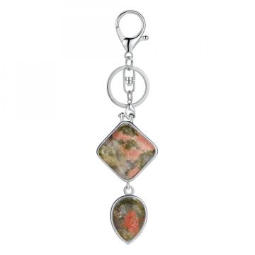 Rhombus Water Drop Gemstone Pendant Keychains Natural Quartz Teardrop Key Chain