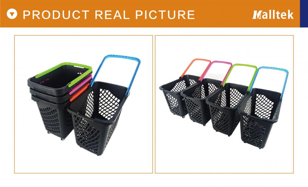 Customizable retail store roller plastic shopping basket