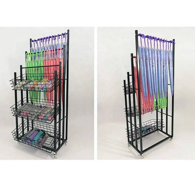 Black Metal Rotating Umbrella Display Stand